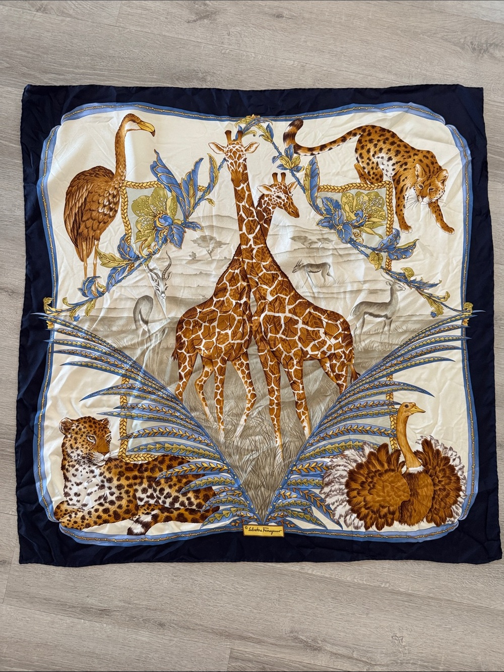 Salvatore Ferragamo Large Scarf Stole Silk Animal Pattern Italy 33x33